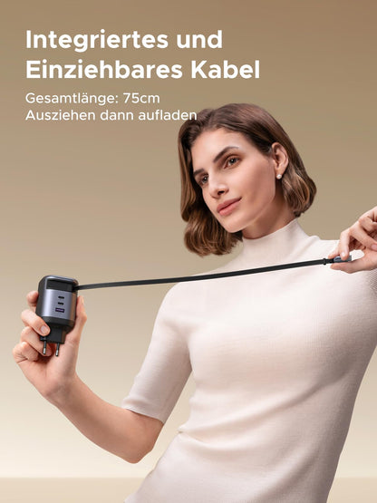 UGREEN Nexode 100W USB C GaN Ladegerät 4-Port – Einziehbares Kabel