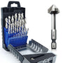 Falkenwald Holzbohrer-Set 26-teilig, HSS-G, 1-13 mm mit Kegelsenker im Kunststoffkoffer