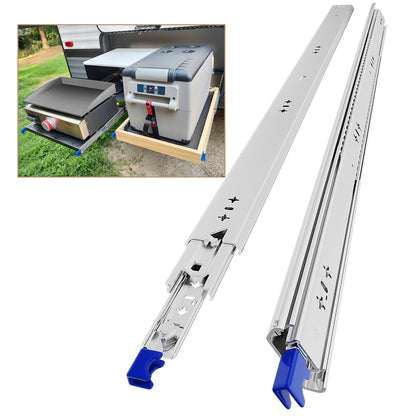 AOLISHENG Schubladenschiene Vollauszug Schwerlast 900mm mit Schloss. Metallische Schiene für Vollauszug von Schwerlast-Schubladen, arretierbar.