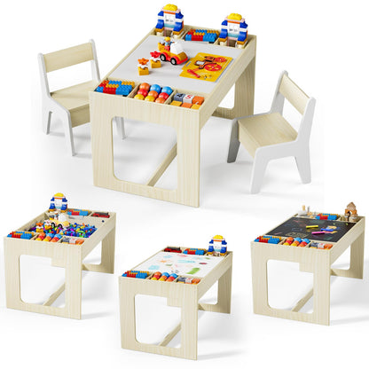 Clevich Kindersitzgruppe mit Stauraum, Tisch mit 2 Stühlen, Holzfarbe