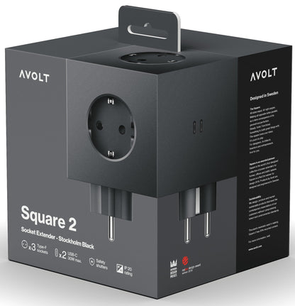 Avolt Square 2 Design Mehrfachsteckdose USB-C - Schwarz