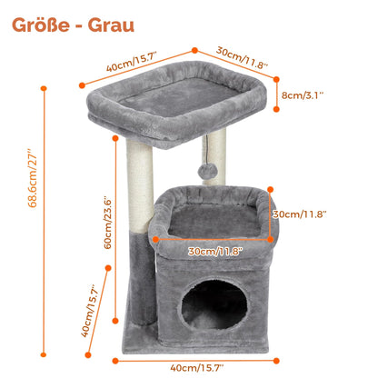 PAWZ Road Katzenbaum klein mit Sisal-Kratzbaum und Katzenhöhle, Grau