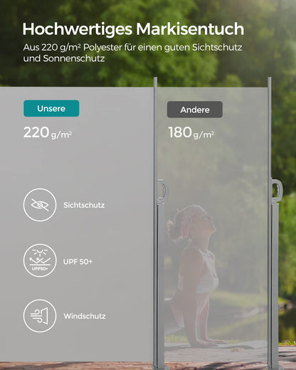 SONGMICS Seitenmarkise ausziehbar 200 x 400 cm, hellgrau, GSA504G03