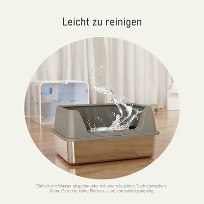 Katzentoilette Edelstahl XXL mit Deckel - 60x40x30cm