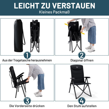 TIMBER RIDGE Campingstuhl Faltbar Alu Hohe Lehne Schwarz