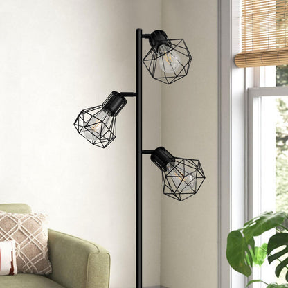 BBHome Industrielle Stehlampe verstellbare Käfigköpfe Schwarz