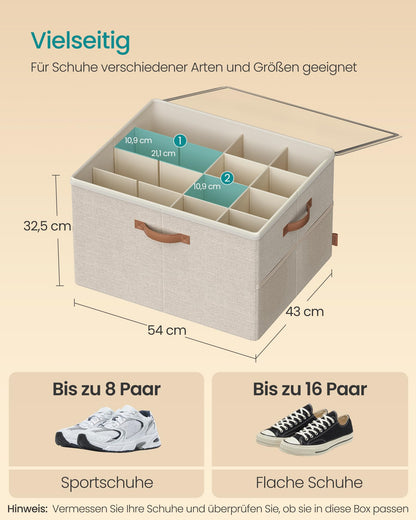 SONGMICS Schuhorganizer für 16 Paar Schuhe, cappuccinobeige