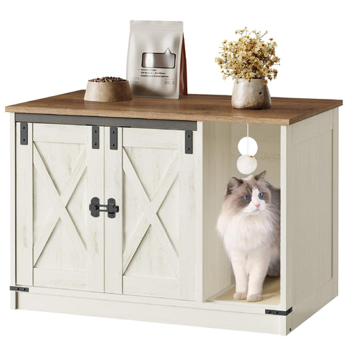 Hzuaneri Katzentoilettenschrank Möbel – Vintagebraun-Weiss 80x50x53cm. Ein braun-weisser Schrank verbirgt diskret eine Katzentoilette.