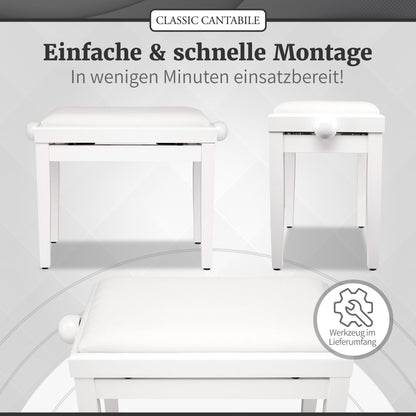 Classic Cantabile Pianobank Weiss-Hochglanz – Höhenverstellbar
