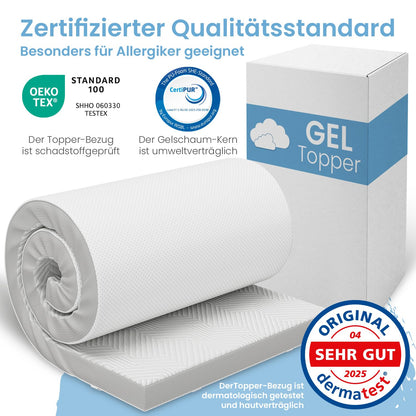 ELONEO Gel Topper 80x200 cm, Matratzentopper aus Gel-Memory-Schaum