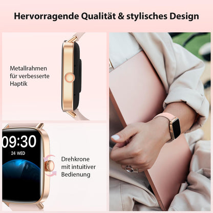 Yoever Smartwatch Damen, Fitnessuhr mit Telefonfunktion, 1,85 Zoll