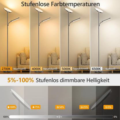 Moderne LED Stehlampe Deckenfluter Leselampe – Dimmbar warmweiss-kaltweiss