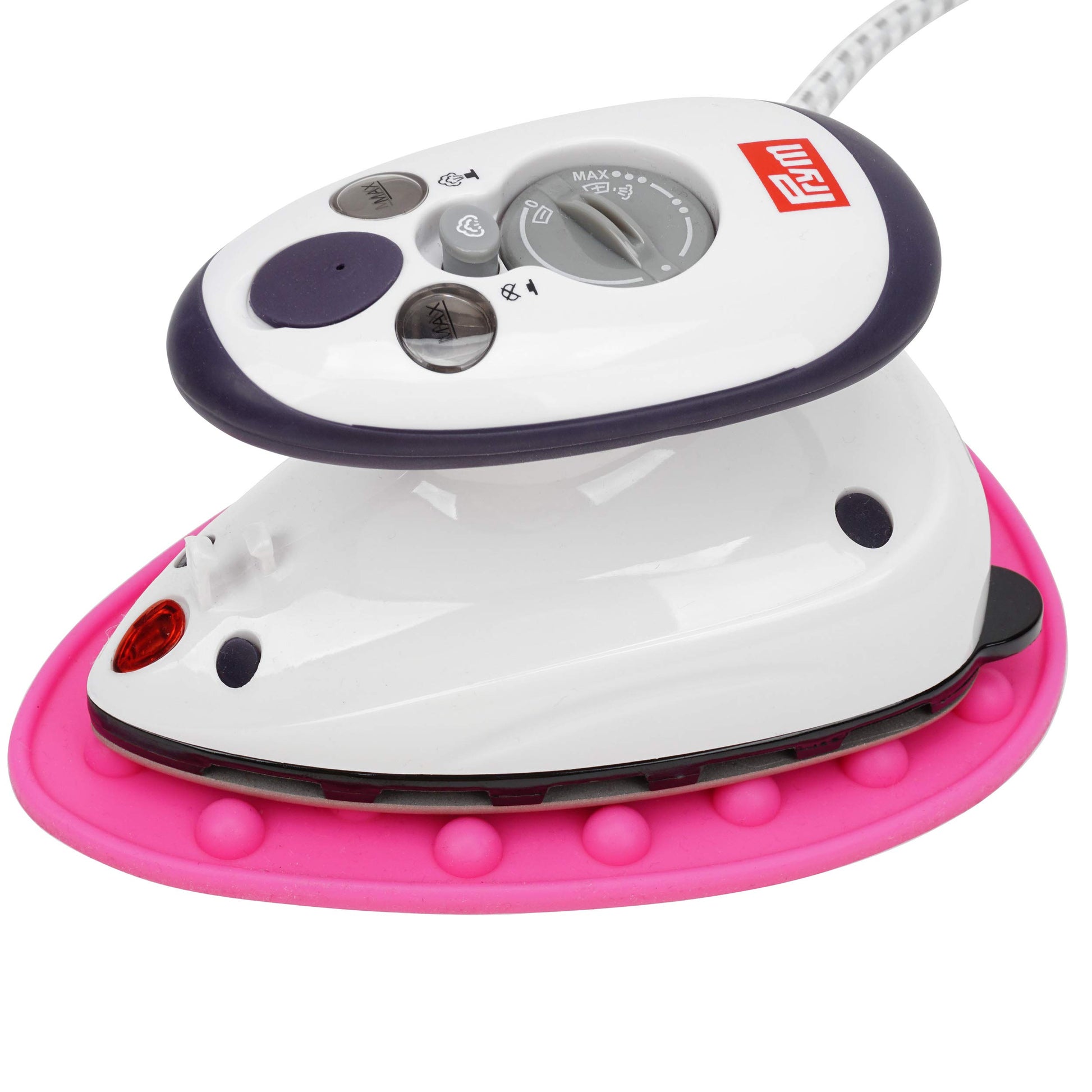 Prym Mini Dampfbügeleisen Set mit SEMPLIX Silikonablage, Pinky, mit Messbecher und Transportbeutel