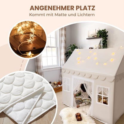 Tiny Land Kinder Spielzelt Indoor - Prinzessin mit Matte & Lichtern