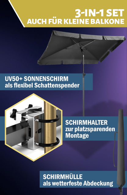 Menz Sonnenschirm Balkon 3-in-1-Set rechteckig Anthrazit