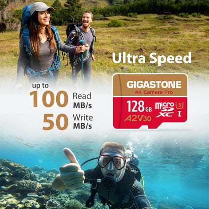 Gigastone microSD Speicherkarte 128GB, 4K, 100/50 MB/s, V30