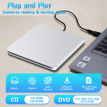 NOLYTH Externes CD/DVD Laufwerk USB-C Slot-in Brenner für Mac & PC