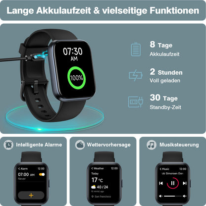 AEAC Smartwatch Fitnessuhr mit Telefonfunktion, 1.85" Display