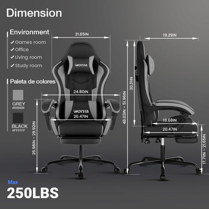 WOTSTA Gaming Stuhl 607, ergonomischer Computerstuhl mit Fusstütze
