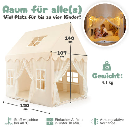 GANZKIND® Kinder Spielhaus Indoor – 2 Eingänge, 5 Fenster