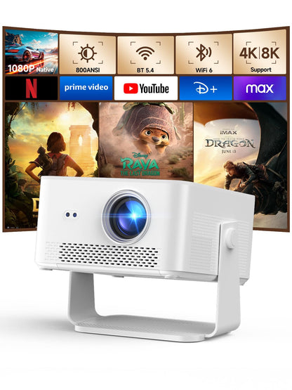 Magcubic Mini Beamer 4K 8K Unterstützt, [Android 14 & 800 ANSI] Smart Projektor Native 1080P mit WiFi 6, BT 5.4, Autofokus, Automatische Trapezkorrektur,180° Dreh,15W Lautsprecher, Projector HY450Max