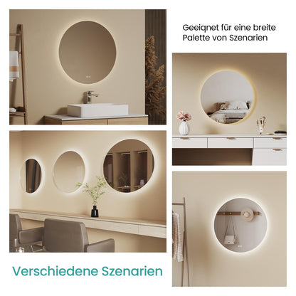 EMKE Runder Badspiegel 80cm Beleuchtet Dimmbar Touch 3 Farben