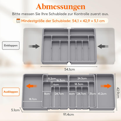 Lifewit Besteckkasten für Schubladen, verstellbar, 11-13 Fächer, grau