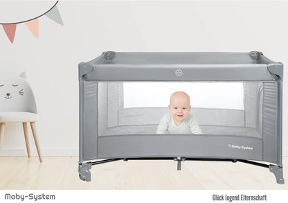 Moby-System Baby Reisebett 128x68 cm, faltbar mit Matratze, grau