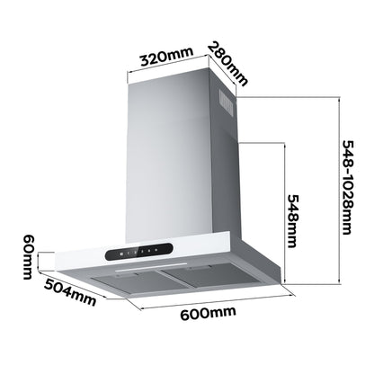 Ciarra Dynamic CBCW6102 Wandhaube 60cm Umluft/Abluft Weiss