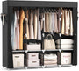 Vicye Faltschrank Stoffschrank mit Abdeckung, 170x45x167 cm, schwarz, vier Kleiderstangen und vier Ablagen