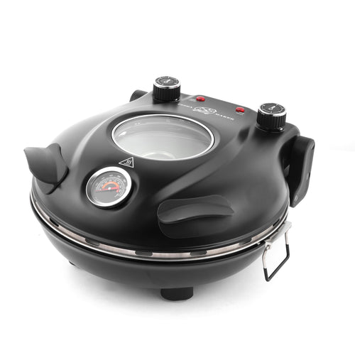 KLAIF Pizzaofen elektrisch 420 °C mit 31 cm Keramik-Pizzastein 1200 W, schwarz, mit Sichtfenster