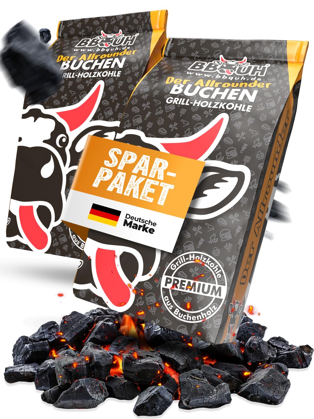 Brennholz-Moser Grillkohle aus Buchenholz, 2 x 9 kg, Körnung 30-130 mm – für Grill und Smoker