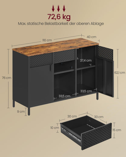 SONGMICS Aufbewahrungsschrank Metallschrank vintagebraun-mattschwarz