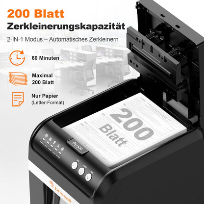 Bonsaii C283 Aktenvernichter – 200 Blatt Auto-Einzug P-4 Mikroschnitt