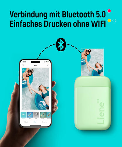 Liene Pearl K100 Sofortbilddrucker – tragbarer Zink-Fotodrucker, Grün
