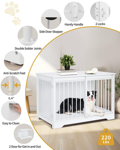 Hzuaneri Hundekäfig Möbel Indoor 100cm – Weiss Holz Schiebetüren