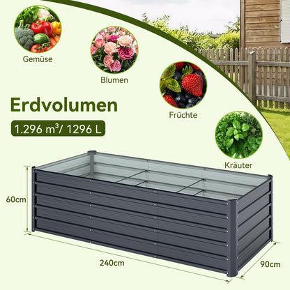 Ohuhu Hochbeet Metall 240 x 90 x 60 cm, verzinkter Stahl, Anthrazit