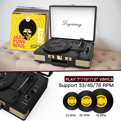 Trynnay Koffer-Plattenspieler mit Bluetooth, 3 Geschwindigkeiten