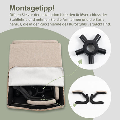 CASTLOVE Ergonomischer Bürostuhl - Stoff Beige 150kg