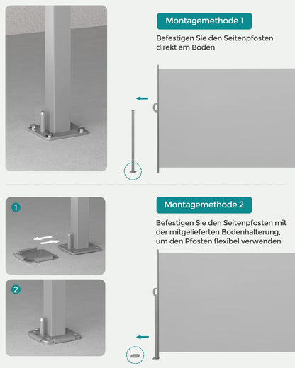 SONGMICS Seitenmarkise mit Stahl-Kasten, 160 x 350 cm, hellgrau
