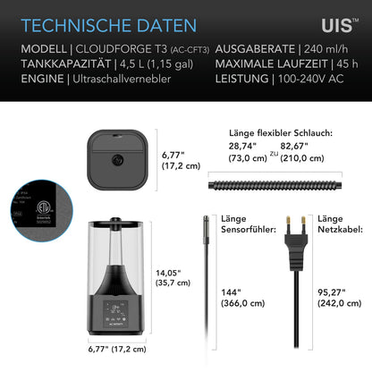 AC Infinity CLOUDFORGE T3 Luftbefeuchter 4,5 L mit VPD-Steuerung