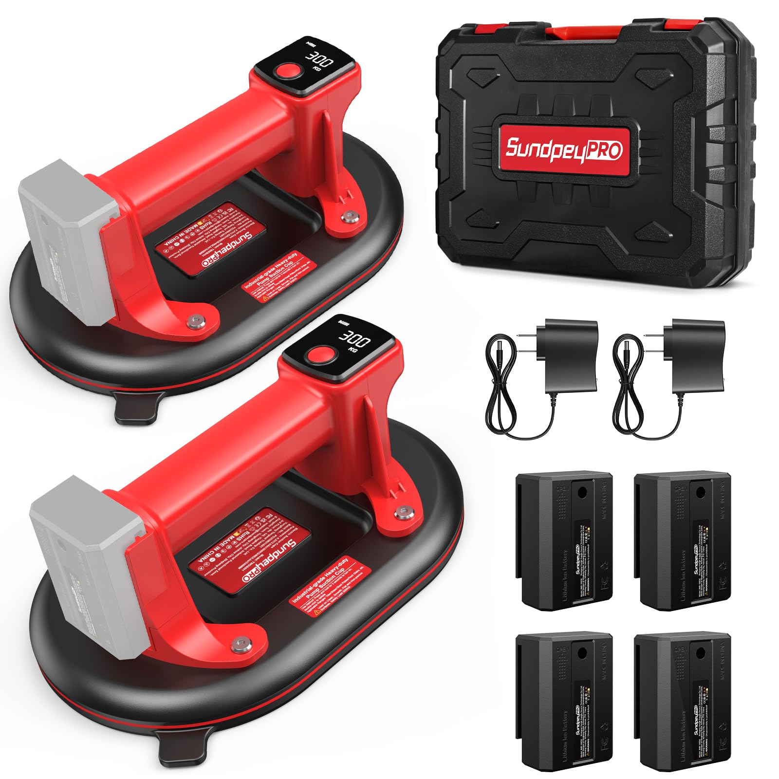 SundpeyPRO Akku Saugheber 2er-Set, elektrischer Glassauger, 300 kg mit Digitalanzeige und rutschfestem Griff