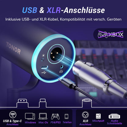 TONOR TD520S+LP Dynamisches Mikrofon mit USB/XLR und Mikrofonarm