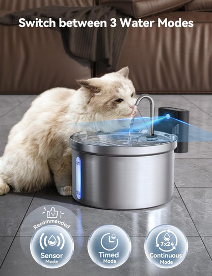FEELNEEDY Katzenbrunnen Edelstahl 3,5 L, kabellos mit Sensor und Akku
