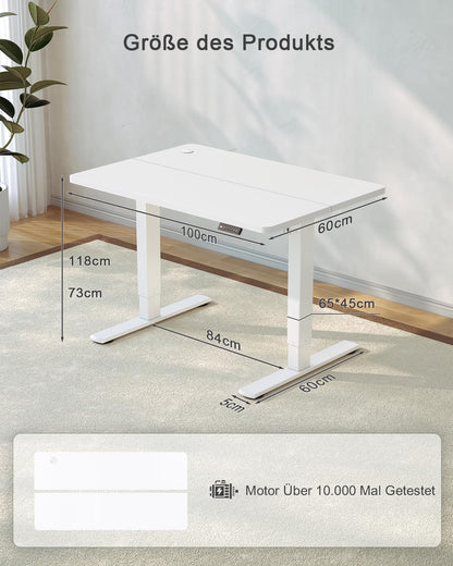 JUMMICO Elektrischer Steh-Sitz Schreibtisch 100x60cm Weiss USB