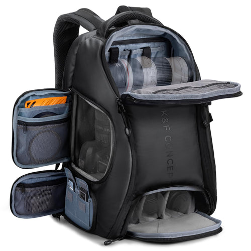 K&F CONCEPT Kamerarucksack wasserdicht mit Laptopfach, schwarz, für Kamera, Objektive und Drohne