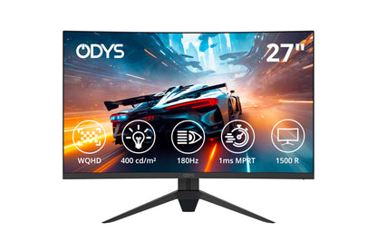 ODYS Q27 PRO-X Curved Gaming Monitor - 27 Zoll WQHD 180 Hz. Gekrümmtes WQHD-Display mit 180 Hz für reaktionsschnelles Gaming.