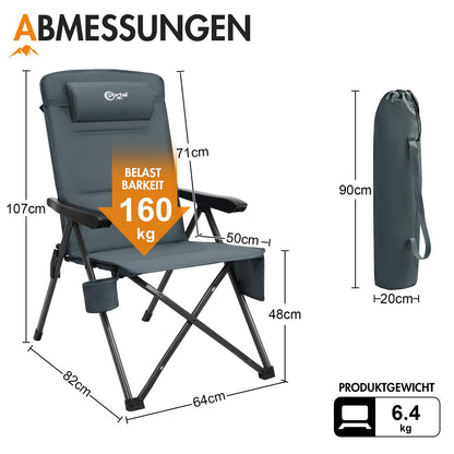 Portal Campingstuhl faltbar mit verstellbarer Rückenlehne bis 160 kg