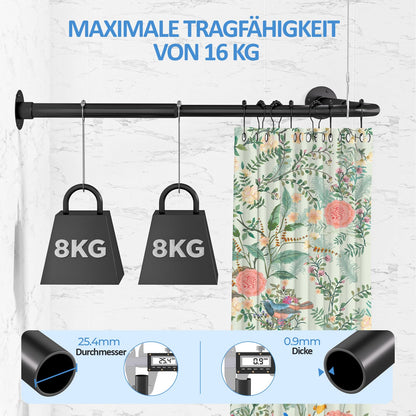 Tuqaki Duschvorhangstange L-Form, Edelstahl, verstellbar, schwarz
