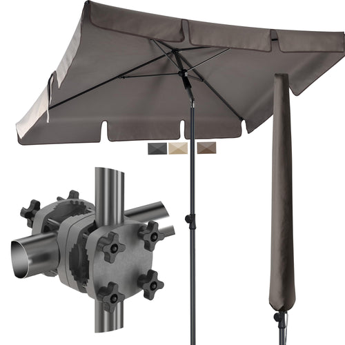 4smile SunnyShade Sonnenschirm Balkon Set UPF 50+ rechteckig Taupe mit Geländerhalterung